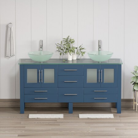 Cambridge Plumbing 63 Inch Modern Wood and Glass Vanity with Polished Chrome Plumbing 8119BS-CP